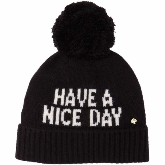 NWT Kate Spade Have A Nice Day Pom Pom Beanie - Picture 1 of 4